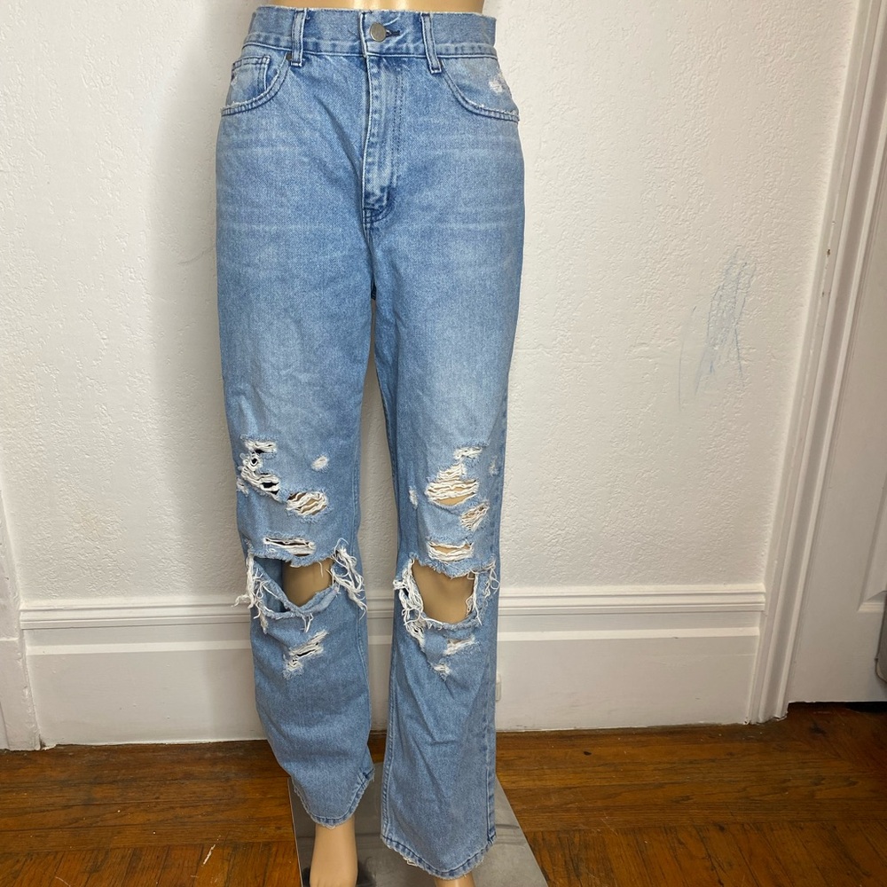 Danielle Guizio Hailey Baldwin Bieber Jeans Destroyed High Rise 27 Baggy